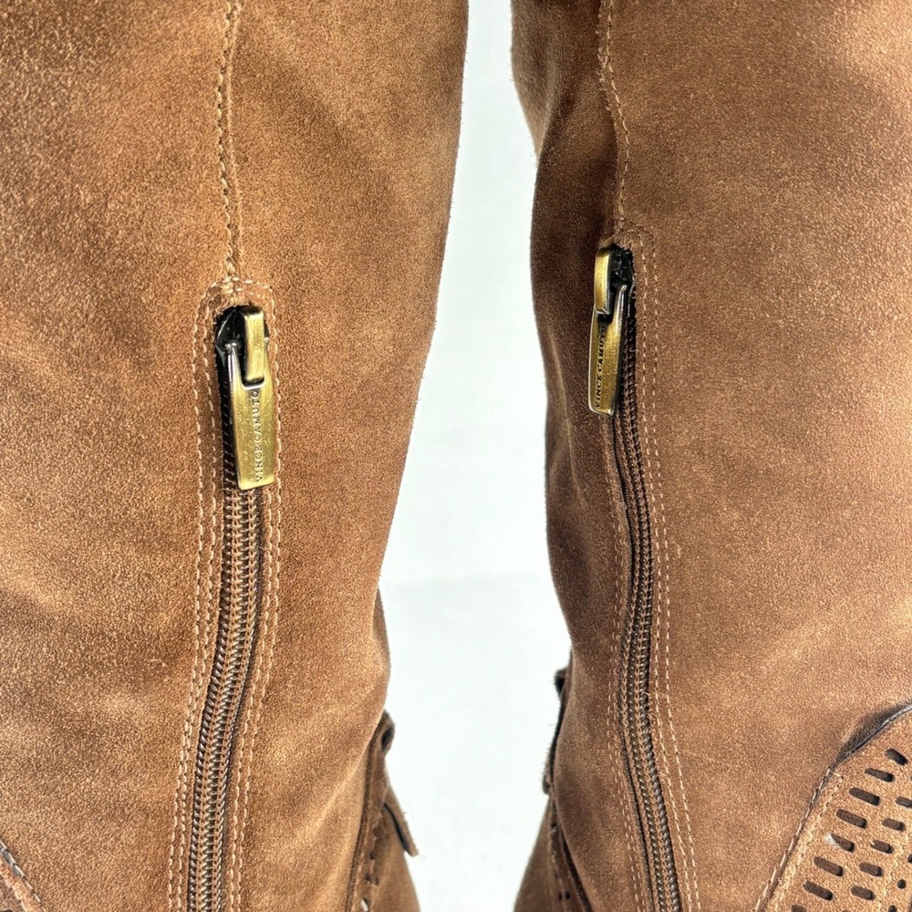 Vince Camuto Brown Suede Tall Riding Boots Sz 10 M Leather Equestrian Western - Picture 11 of 16